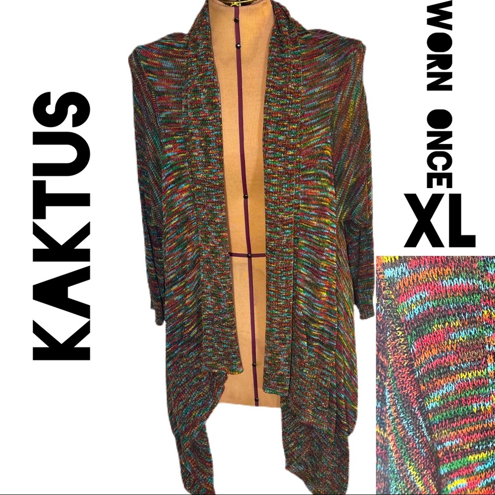 XL Fall Jewel Western Tone Space Dye 3/4 Sleeve Cardigan Shrug Wrap Drape Front